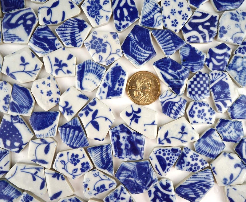 Lanyani Broken Ceramic China Tiles Assortment Blue and White Porcelain Pieces for Mosaic Craft, Cover 11x11 inches - Image 2